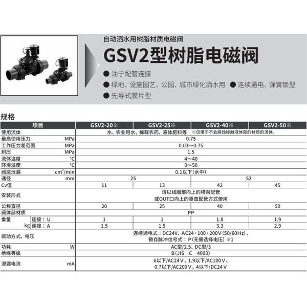 CKD喜開理自動灑水用樹脂制電磁閥GSV2-40U-P-DC24V